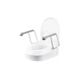 Homecraft Raised Toilet Seat with Armrests, three fixed adjustable seat heights 60mm, 100mm, 150mm